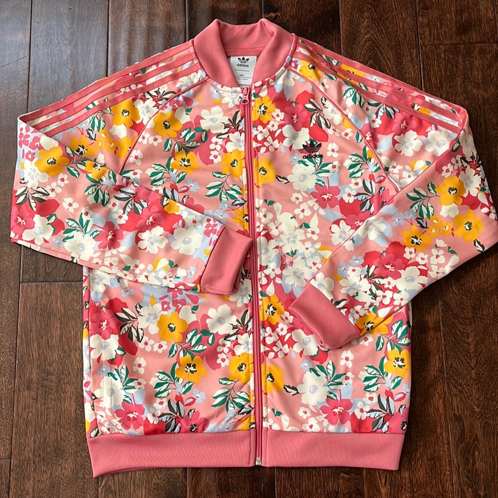 Brand New Adidas girl track jacket. Adorable floral print and very soft fabric